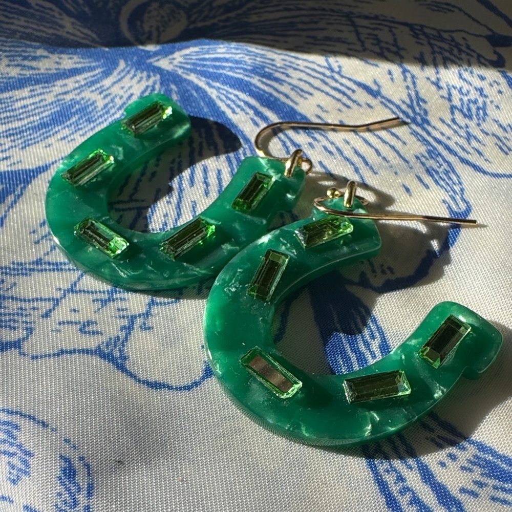 Green Lucky Horseshoe Earrings
